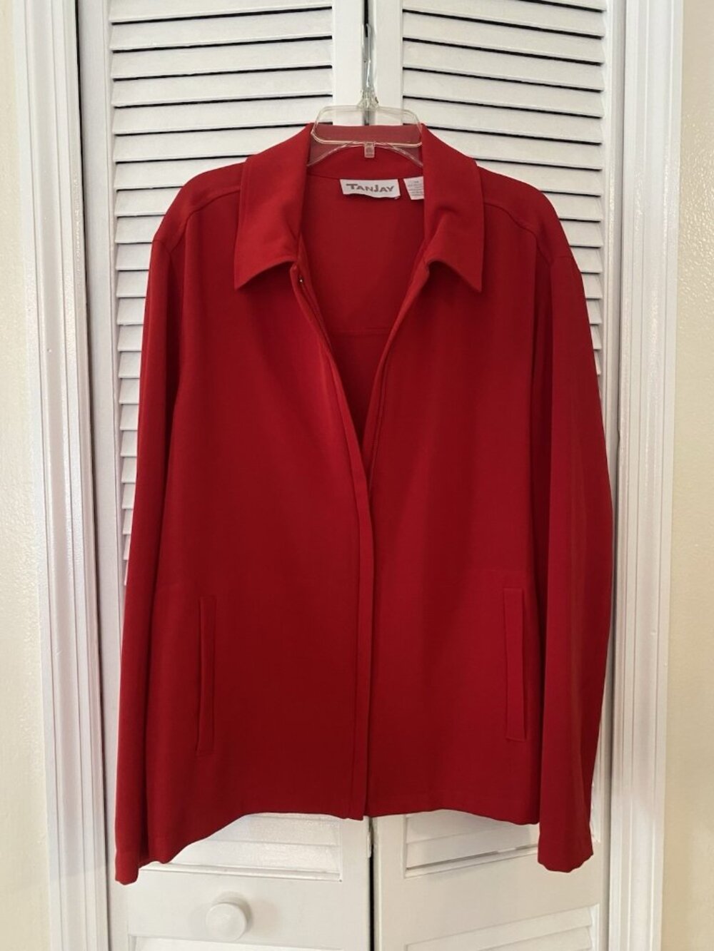 Tanjay Red Zipper Jacket Shacket Womens Sz 14 Business Casual Fall Cozy